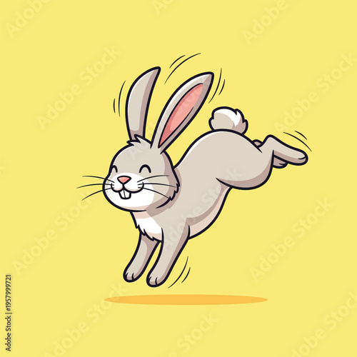 Happy Cartoon Rabbit Jumping with Joyful Expression.