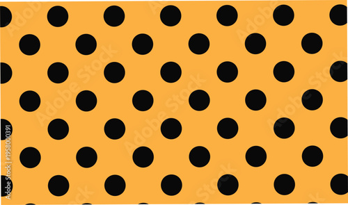 Orange background with black polka dot pattern for retro fashion textiles and wrap paper designs creating classic aesthetic style for modern graphic projects and fabric