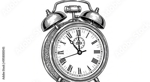 Vintage Alarm Clock Illustration - A Timeless Reminder of Punctuality.