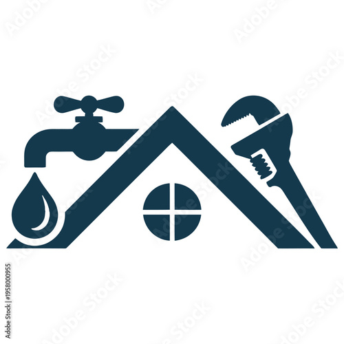 A minimalist flat icon representing professional plumbing and home maintenance repair services