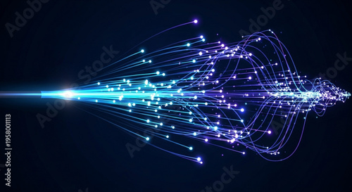 Futuristic network connections with glowing blue lines and nodes on a dark background representing data transfer and communication technology
