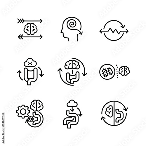 Gut Brain Axis Connection Health and Science Icons.