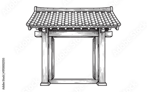 Traditional Chinese Paifang archway gate architectural illustration