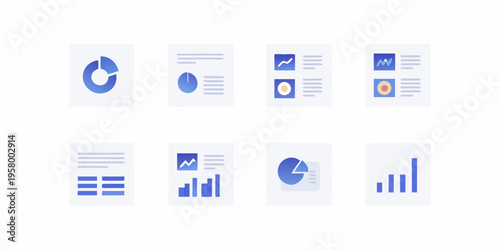 Collection of blue data visualization icons in square white frames