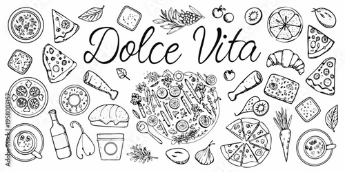 Dolce vita a hand drawn illustration of italian food and sweets