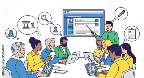 Diverse team collaborating in a modern business meeting.