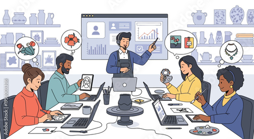 Diverse team collaborating in a modern business meeting room.