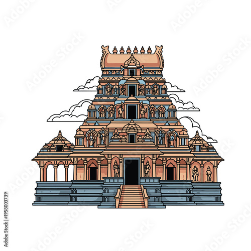 Intricate Indian Temple Architecture with Detailed Sculptures.