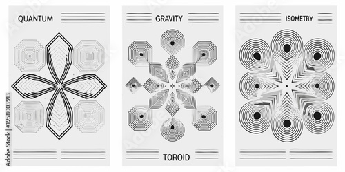 Abstract geometric designs representing quantum gravity and isometry concepts