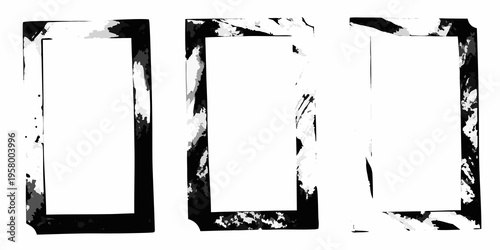 Three rectangular frames with distressed textured black borders