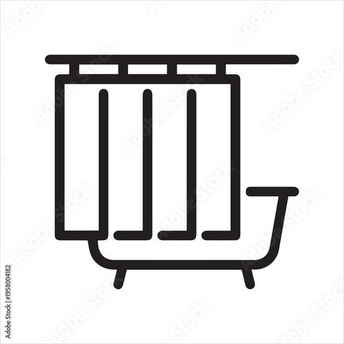 Thin Outline Icon Bathtub and Shower Curtain. Such Line Sign as Bath Bathroom, Bath Tub, Bath Screens. Vector Isolated Custom Pictogram for Web and App on White Background Editable Stroke.