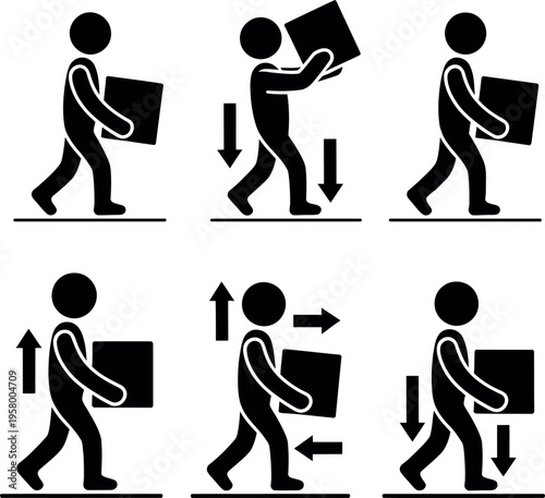 Illustrations of proper techniques for carrying large packages while walking