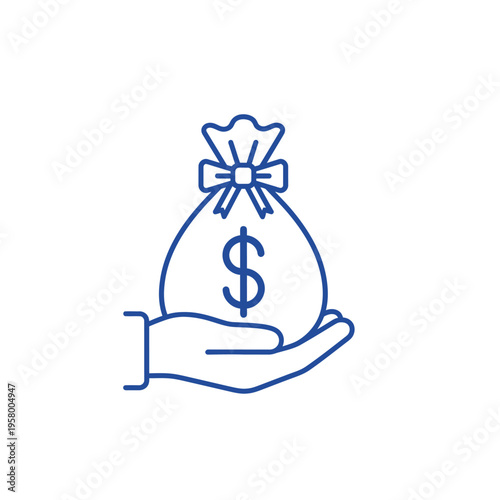 Hand holding a money bag with dollar sign.