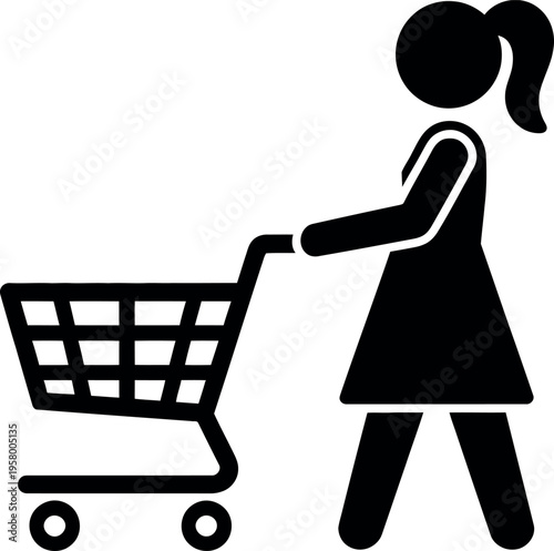 Woman pushing a shopping cart in a grocery store or supermarket