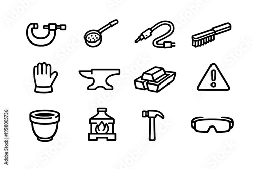 A collection of twelve minimalist line icons representing