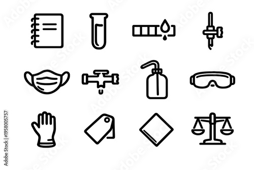 A collection of twelve minimalist black and white line icons