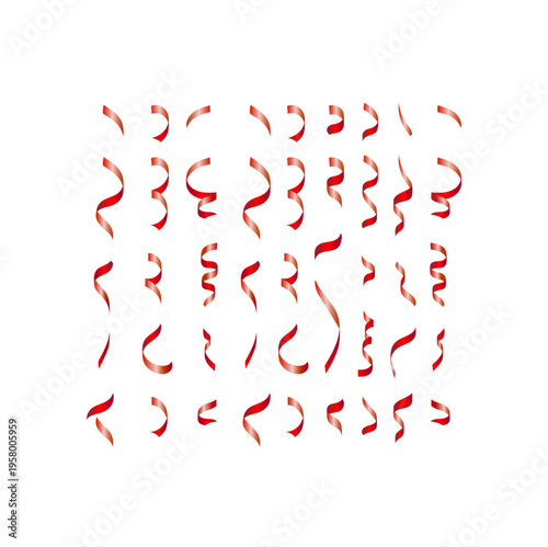 Numerous red streamers and ribbons, isolated on white, set of decorative elements for parties, celebrations, and graphic design, graphic resource