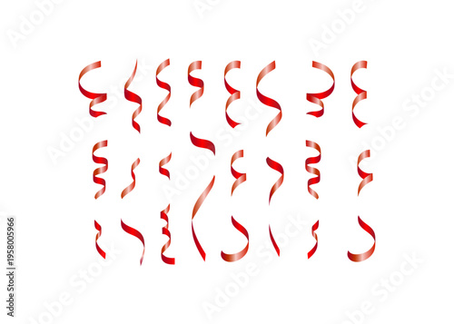 Collection of flowing red ribbons and streamers, isolated on white, suitable for party decorations and abstract festive graphics, graphic resource