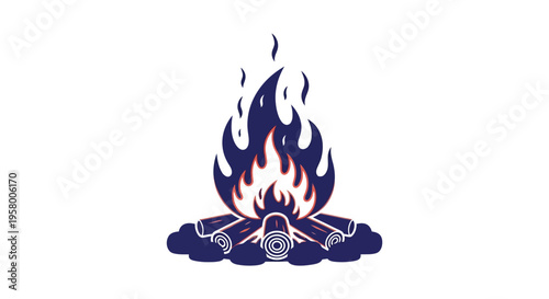 Stylized campfire illustration with vibrant flames a bold graphic silhouette