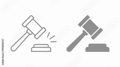 Two gavel icons in different shades of gray