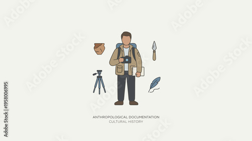 An illustration of a man with tools for anthropological documentation