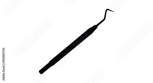 Dental tool likely a probe displayed as a stark black silhouette