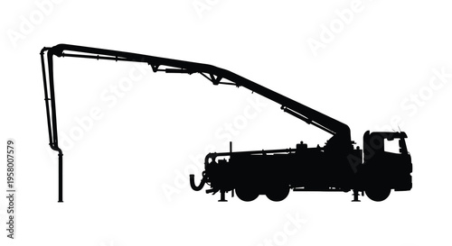 Concrete pump truck in stark profile a bold black silhouette