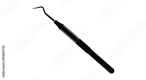 Dental instrument with a curved tip shown in black silhouette