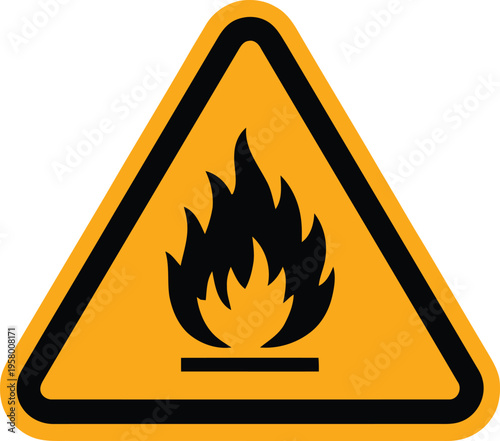 Flammable Warning Sign with Fire Hazard Symbol on Yellow Triangle
