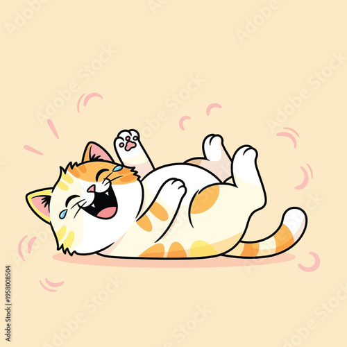 Cute Orange and White Cat Laughing Joyfully on its Back.