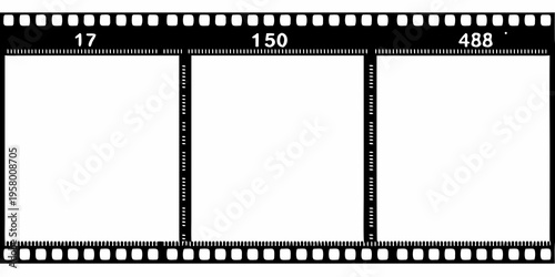 Black and white film strip with frame numbers and sprocket holes