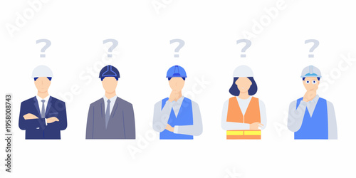 Diverse group of professionals with question marks above their heads