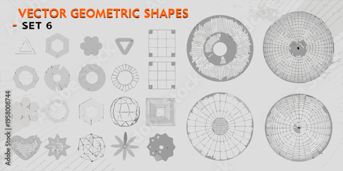 Collection of gray vector geometric shapes including circles triangles and polygons