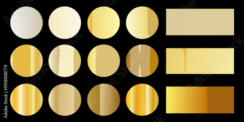 Gradient color swatches oval and square shapes displaying gold tones