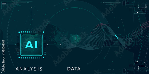 Abstract digital background with ai data analysis and flowing lines