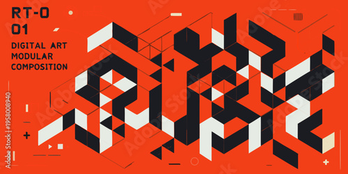 Abstract geometric composition featuring interlocking shapes and bold colors