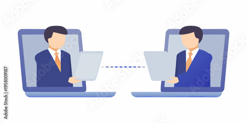 Two business professionals connecting via video call on laptops