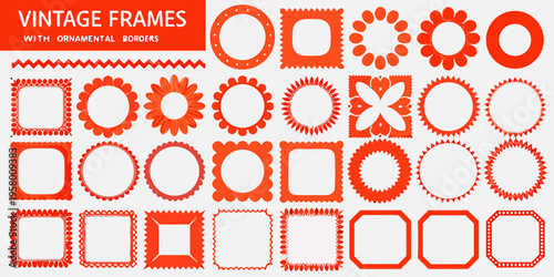 Collection of vibrant red vintage frames with decorative ornamental borders
