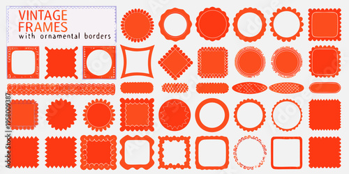 Collection of vintage orange frames with ornamental and decorative borders