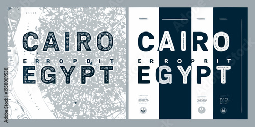 Graphic design featuring the words cairo and egypt in contrasting styles