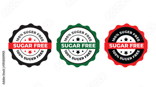 Sugar Free Badge Set Healthy Food Label Collection Premium Quality Emblem Vector