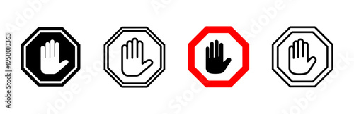 Stop icon set. stop road sign. hand stop icon vector