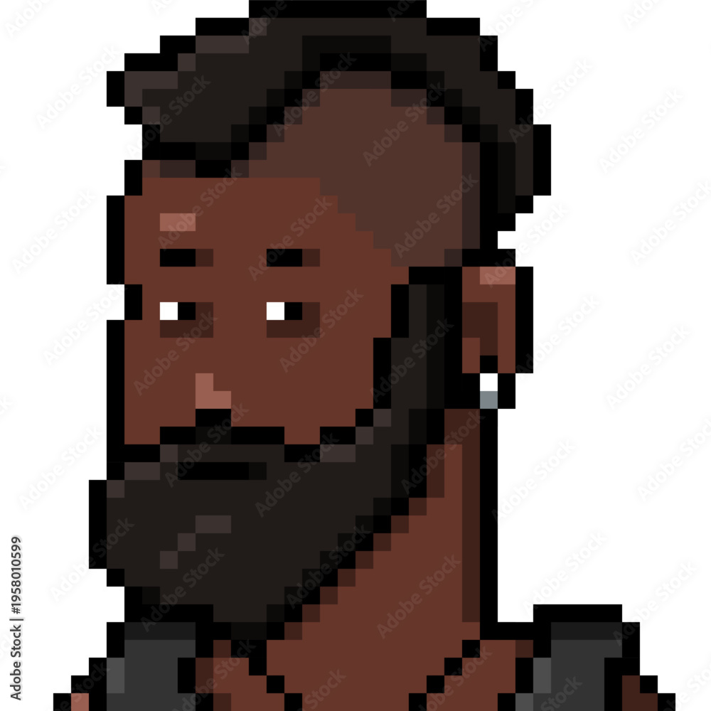 Obraz premium Vector Pixel Art Userpic of Black Man with Beard