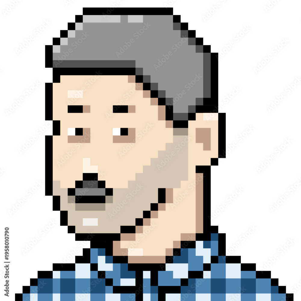 Obraz premium Vector Pixel Art Userpic of Man with Moustache