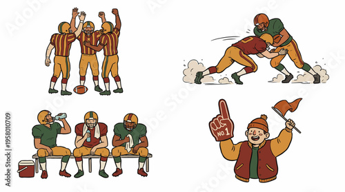 American Football Celebration Tackle Sideline and Fans Cheer Vector