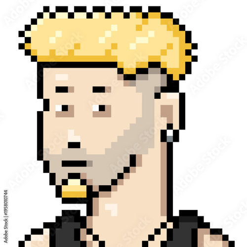 Vector Pixel Art Young Man with Earring
