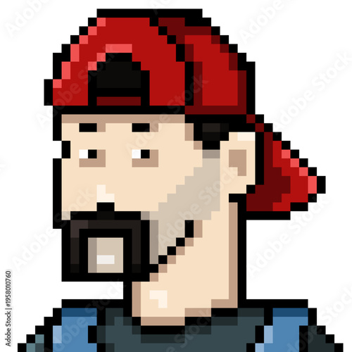 Vector Pixel Art Worker Man in Denim Overall