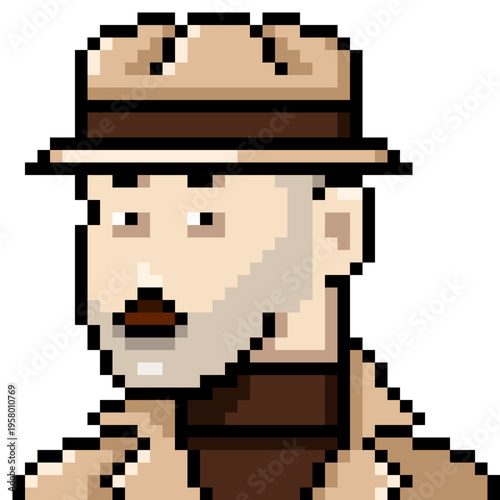 Vector Pixel Art Portrait of Man in Hat