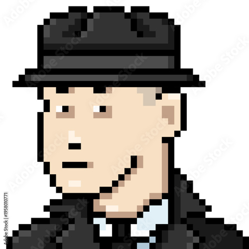 Vector Pixel Art Userpic of Man in Hat and Coat