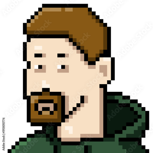 Vector Pixel Art Portrait of Man in Hoodie